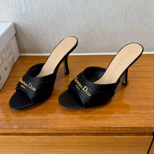 PEEP TOE SANDAL 25S HEELS 10CM IN BLACK SATIN - 35