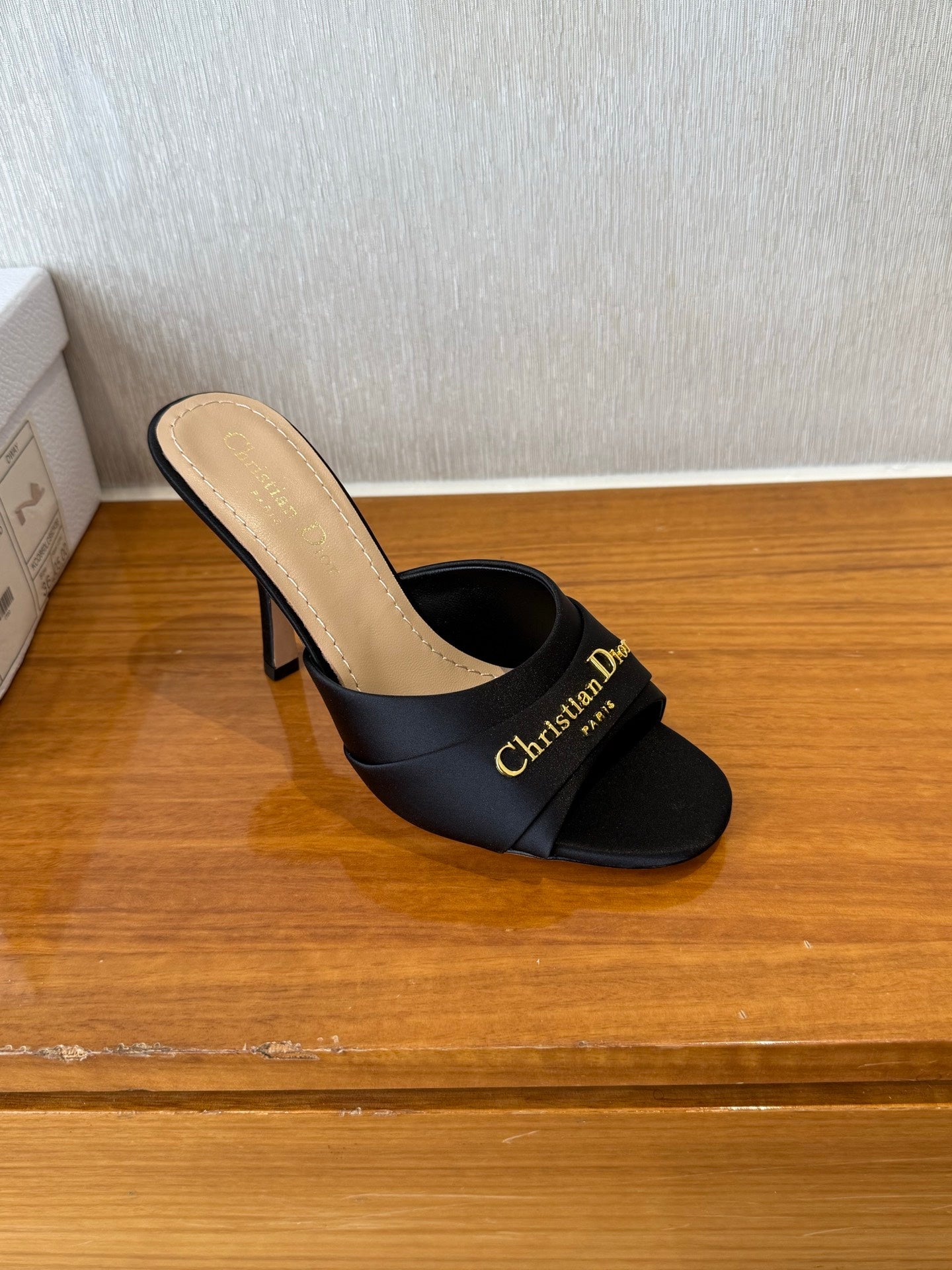 PEEP TOE SANDAL 25S HEELS 10CM IN BLACK SATIN - 35