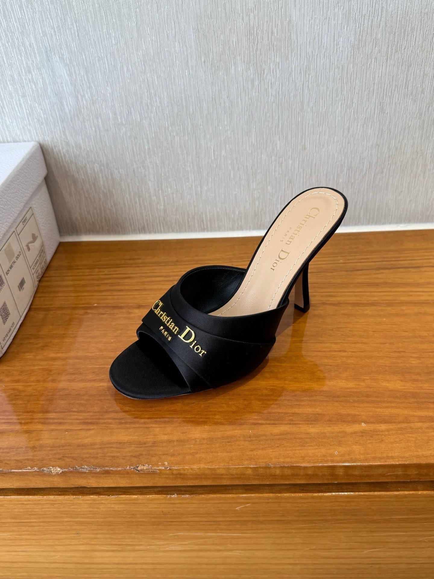 PEEP TOE SANDAL 25S HEELS 10CM IN BLACK SATIN - 35