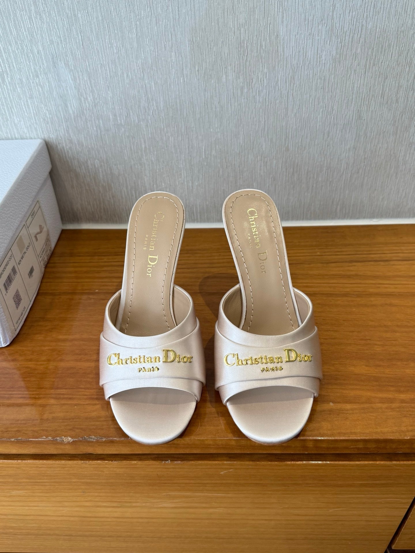 PEEP TOE SANDAL 25S HEELS 10CM IN PALE PINK BEIGE SATIN - 35