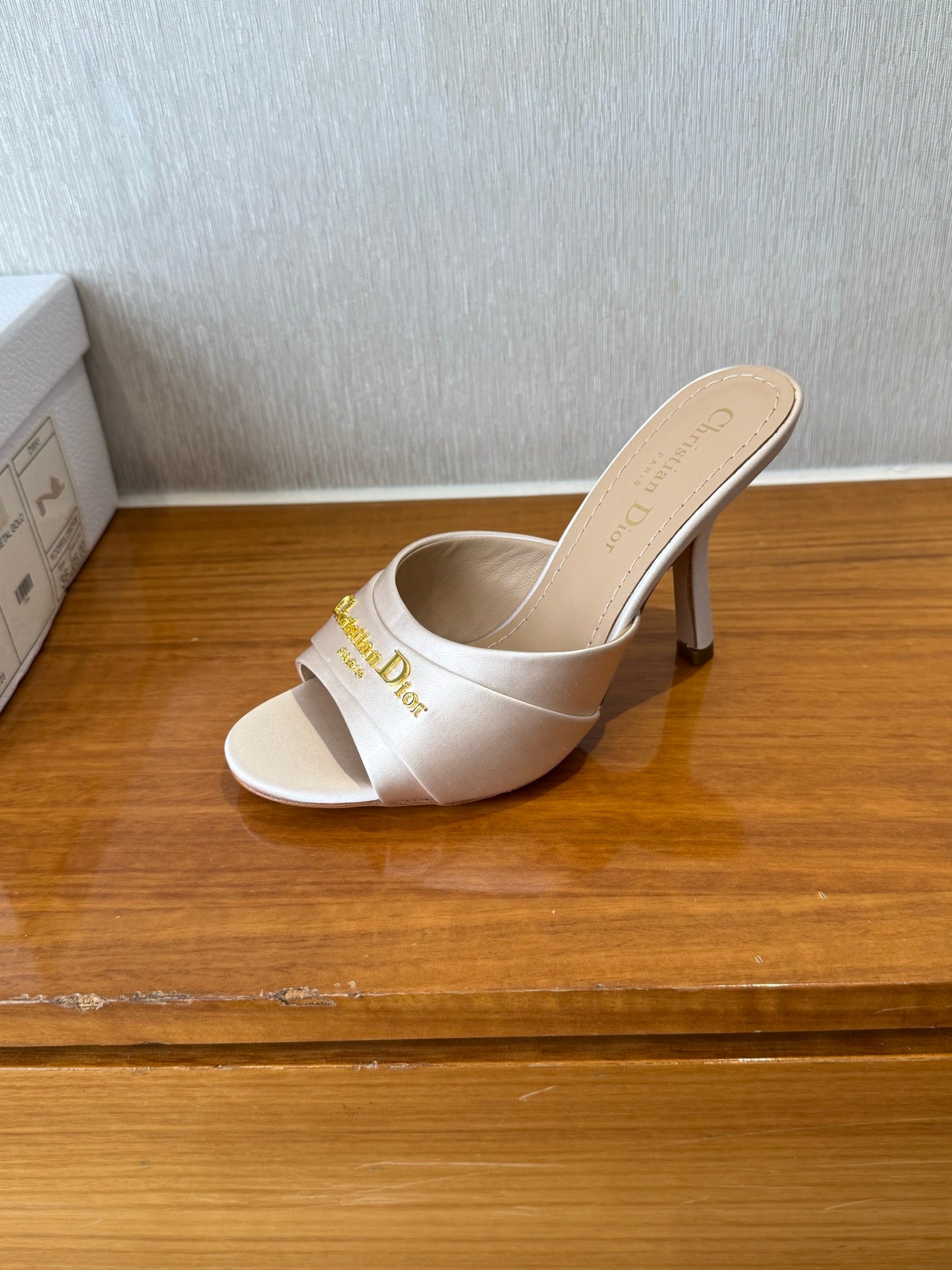 PEEP TOE SANDAL 25S HEELS 10CM IN PALE PINK BEIGE SATIN - 35