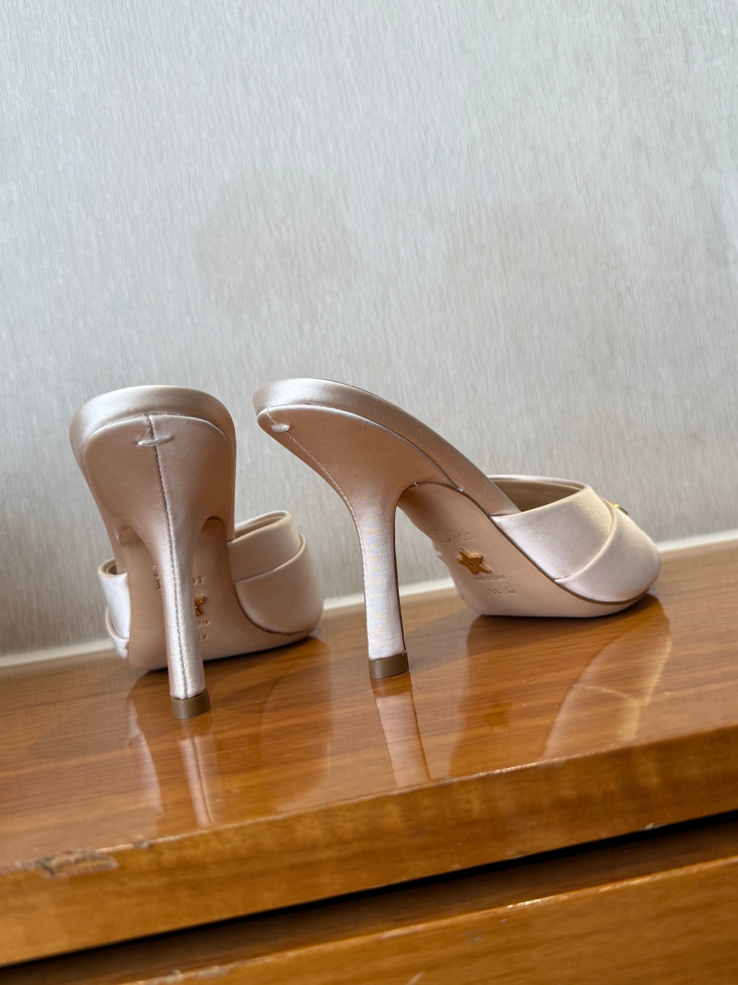 PEEP TOE SANDAL 25S HEELS 10CM IN PALE PINK BEIGE SATIN - 35