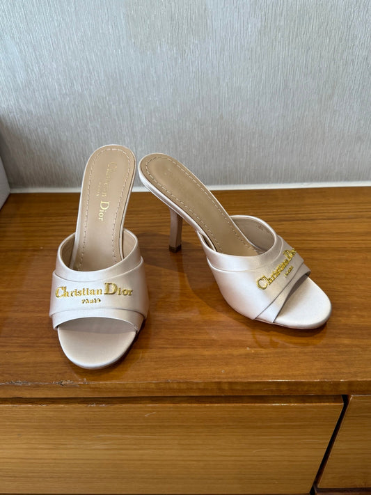 PEEP TOE SANDAL 25S HEELS 10CM IN PALE PINK BEIGE SATIN - 35
