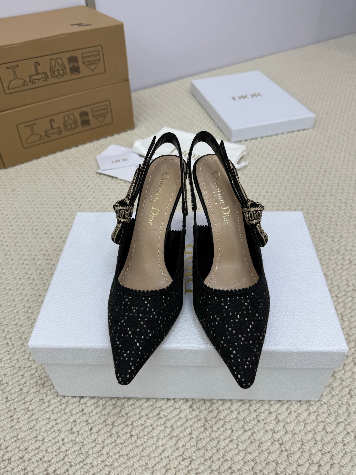 DIOR HIGH SLINGBACK 100 MM 25S IN BLACK FABRIC AND BRAND NAME EMBROIDERY - 34
