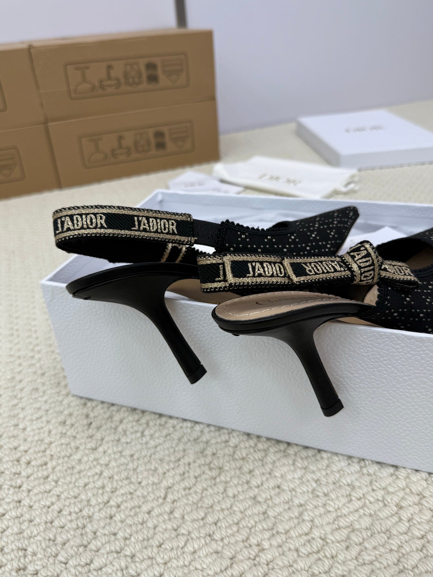 DIOR HIGH SLINGBACK 100 MM 25S IN BLACK FABRIC AND BRAND NAME EMBROIDERY - 34