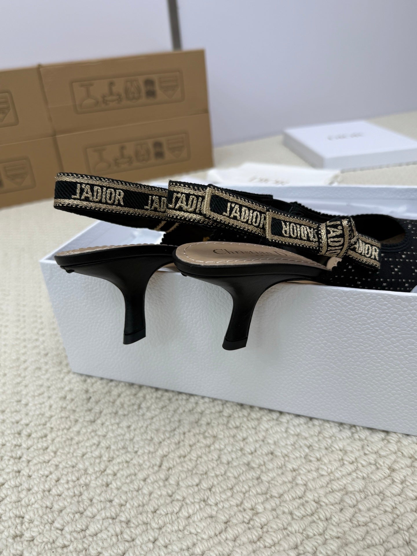 DIOR HIGH SLINGBACK 65 MM 25S IN BLACK FABRIC AND BRAND NAME EMBROIDERY - 34