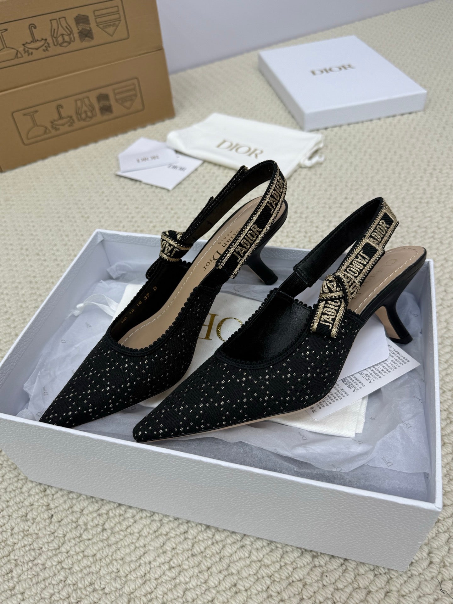 DIOR HIGH SLINGBACK 65 MM 25S IN BLACK FABRIC AND BRAND NAME EMBROIDERY - 34