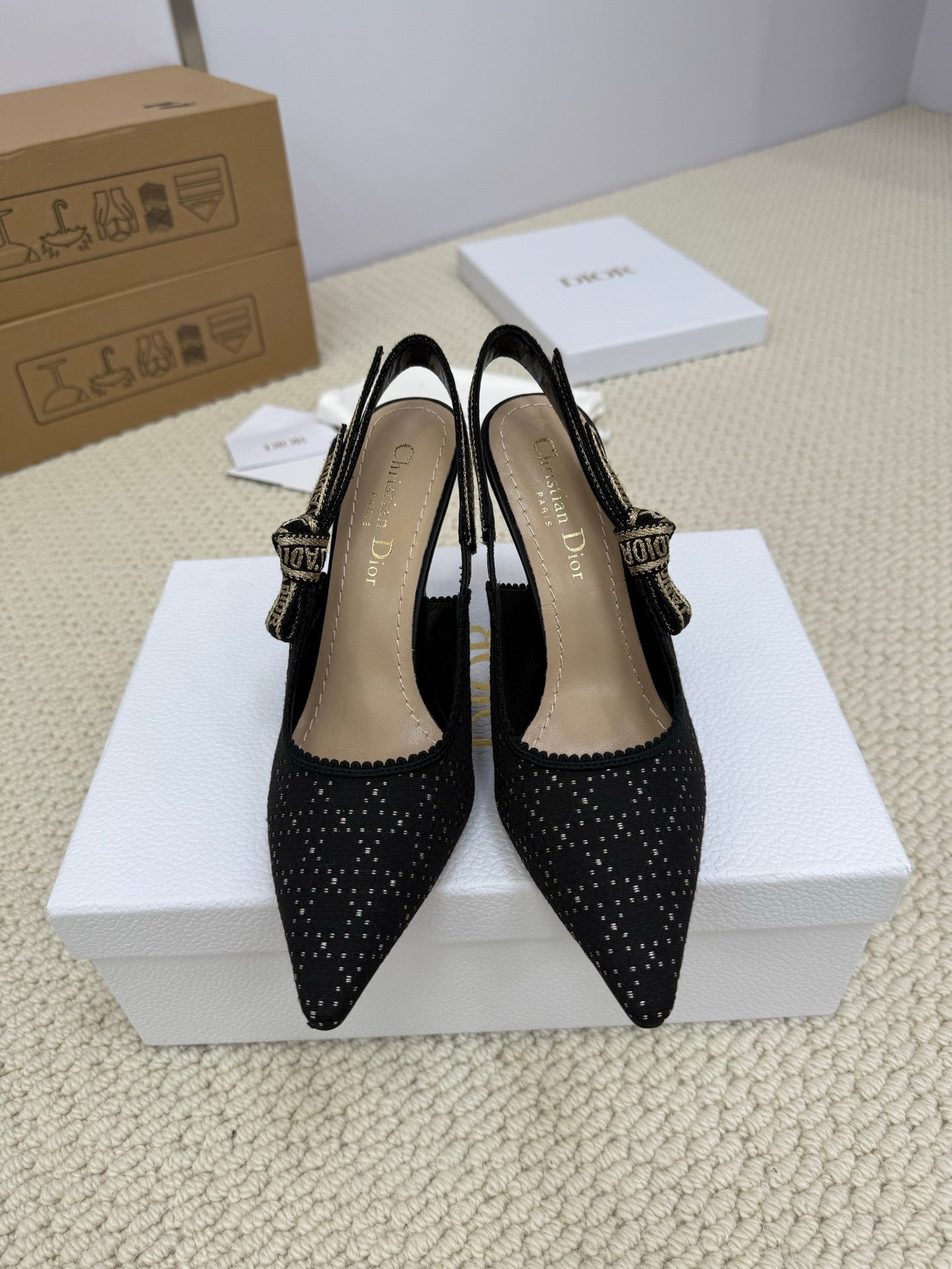 DIOR HIGH SLINGBACK 65 MM 25S IN BLACK FABRIC AND BRAND NAME EMBROIDERY - 34