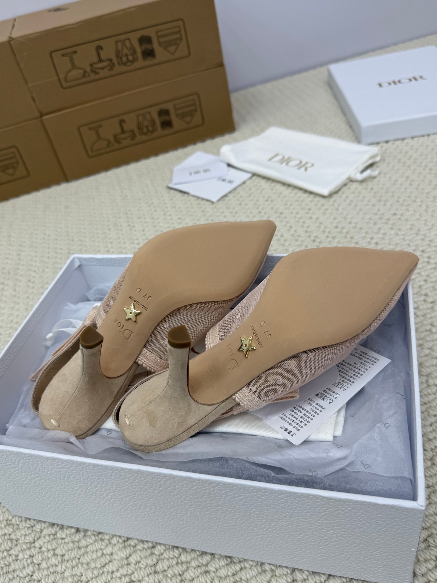 DIOR HIGH SLINGBACK 100 MM 25S IN NUDE LACE NET FABRIC AND SUEDE - 34