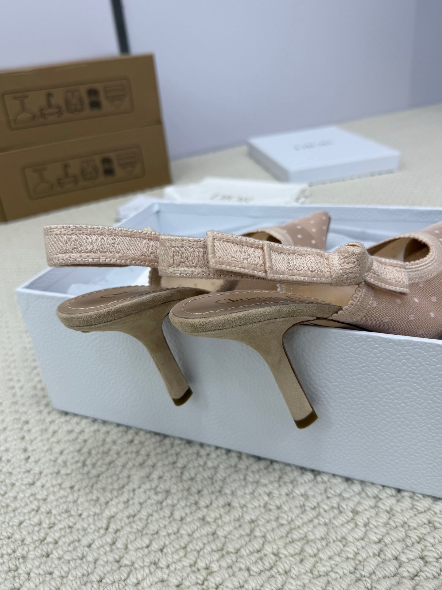 DIOR HIGH SLINGBACK 100 MM 25S IN NUDE LACE NET FABRIC AND SUEDE - 34