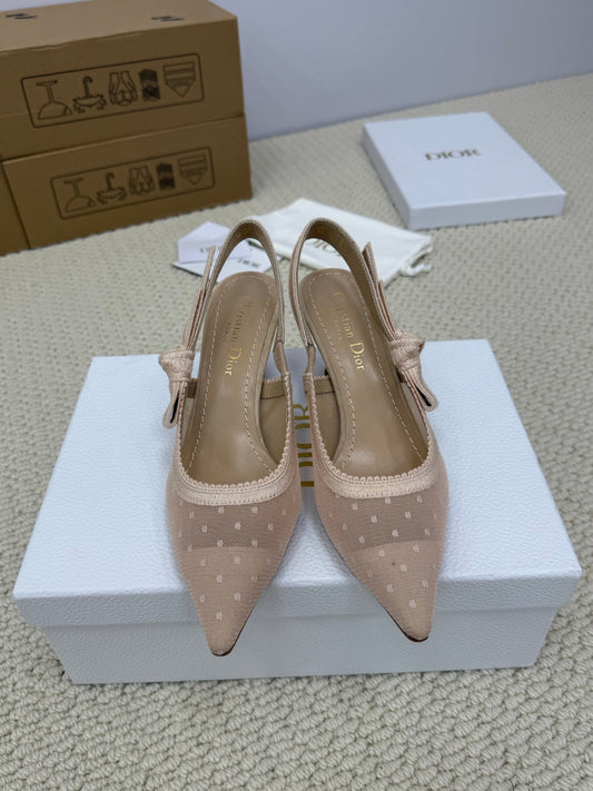 DIOR HIGH SLINGBACK 65 MM 25S IN NUDE LACE NET FABRIC AND SUEDE - 34