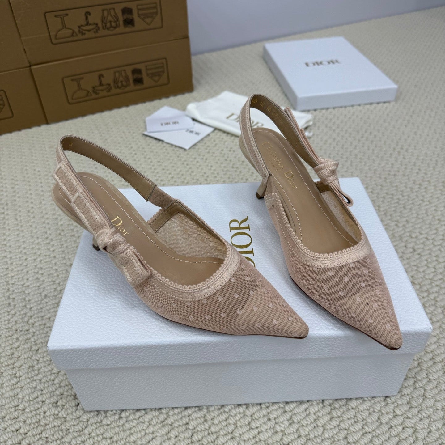 DIOR HIGH SLINGBACK 65 MM 25S IN NUDE LACE NET FABRIC AND SUEDE - 34
