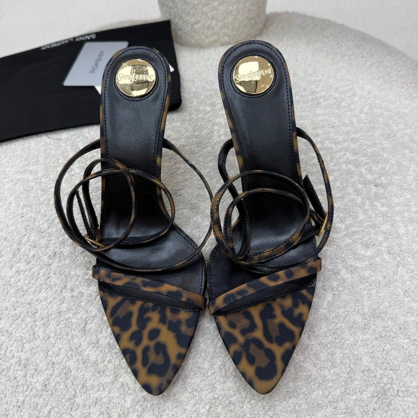 YSL 25S STRAPPY HIGH-HEEL SANDALS 95 MM IN LEOPARD PRINT LAMBSKIN - 35