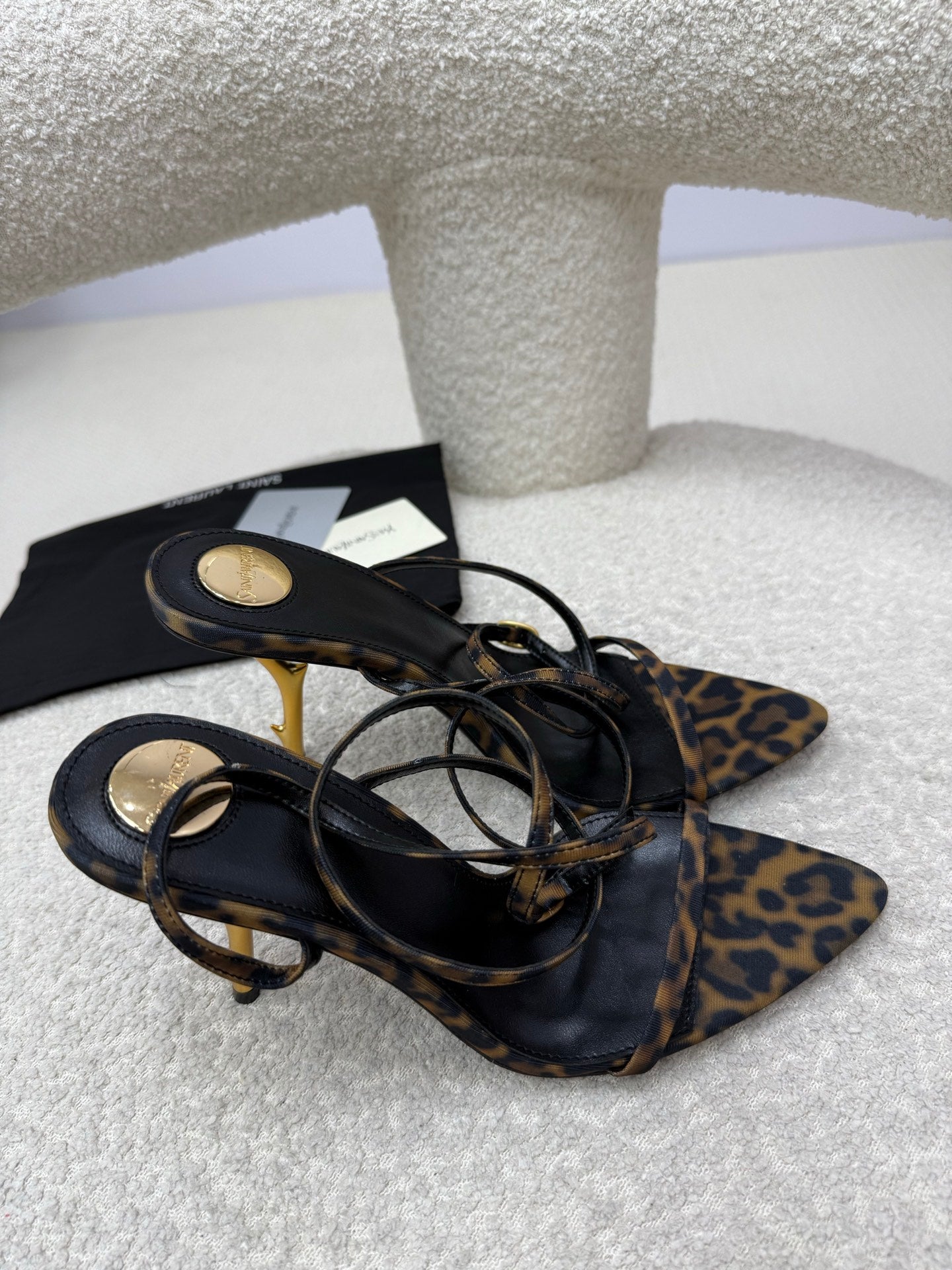 YSL 25S STRAPPY HIGH-HEEL SANDALS 95 MM IN LEOPARD PRINT LAMBSKIN - 35