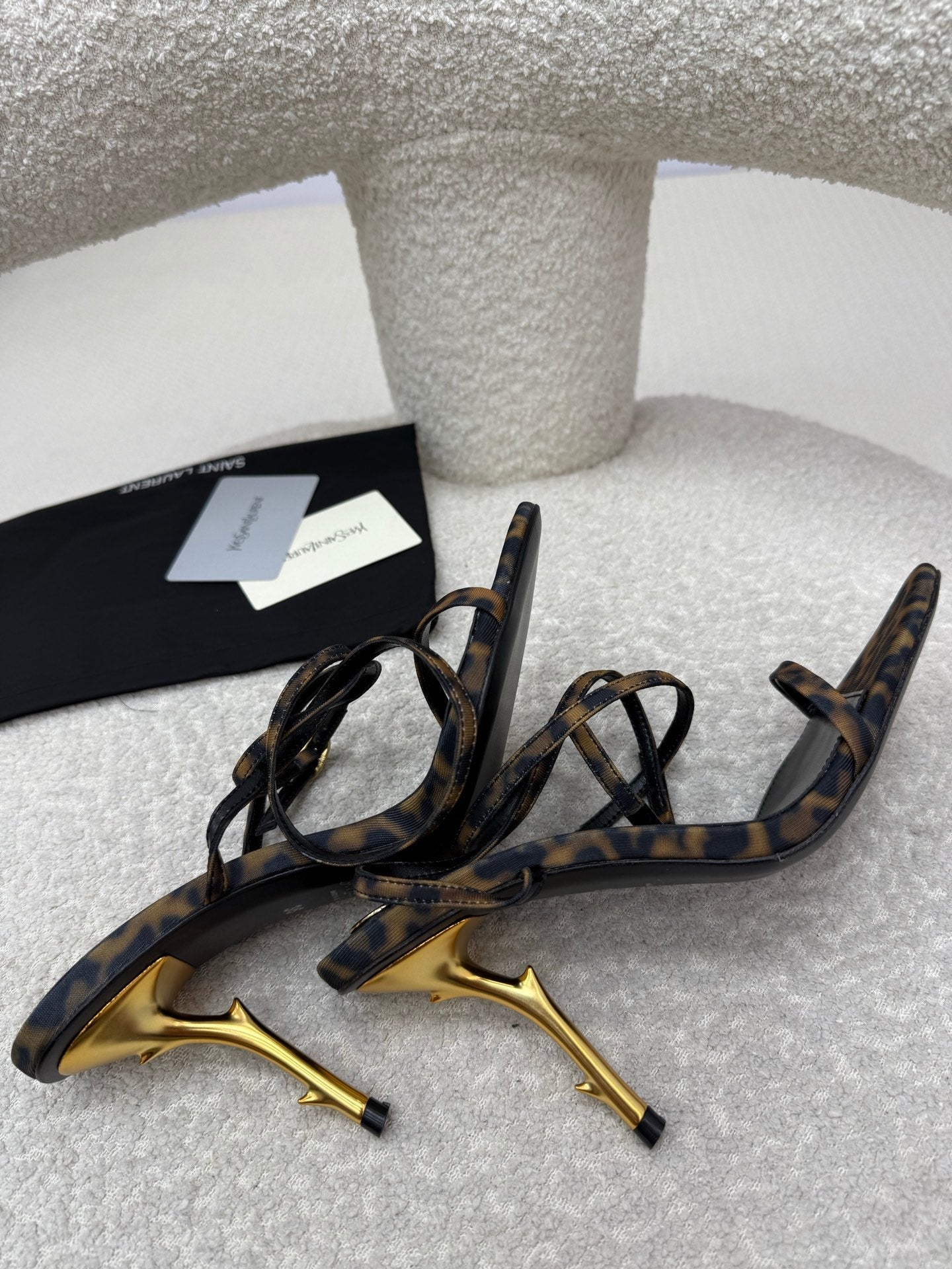 YSL 25S STRAPPY HIGH-HEEL SANDALS 95 MM IN LEOPARD PRINT LAMBSKIN - 35