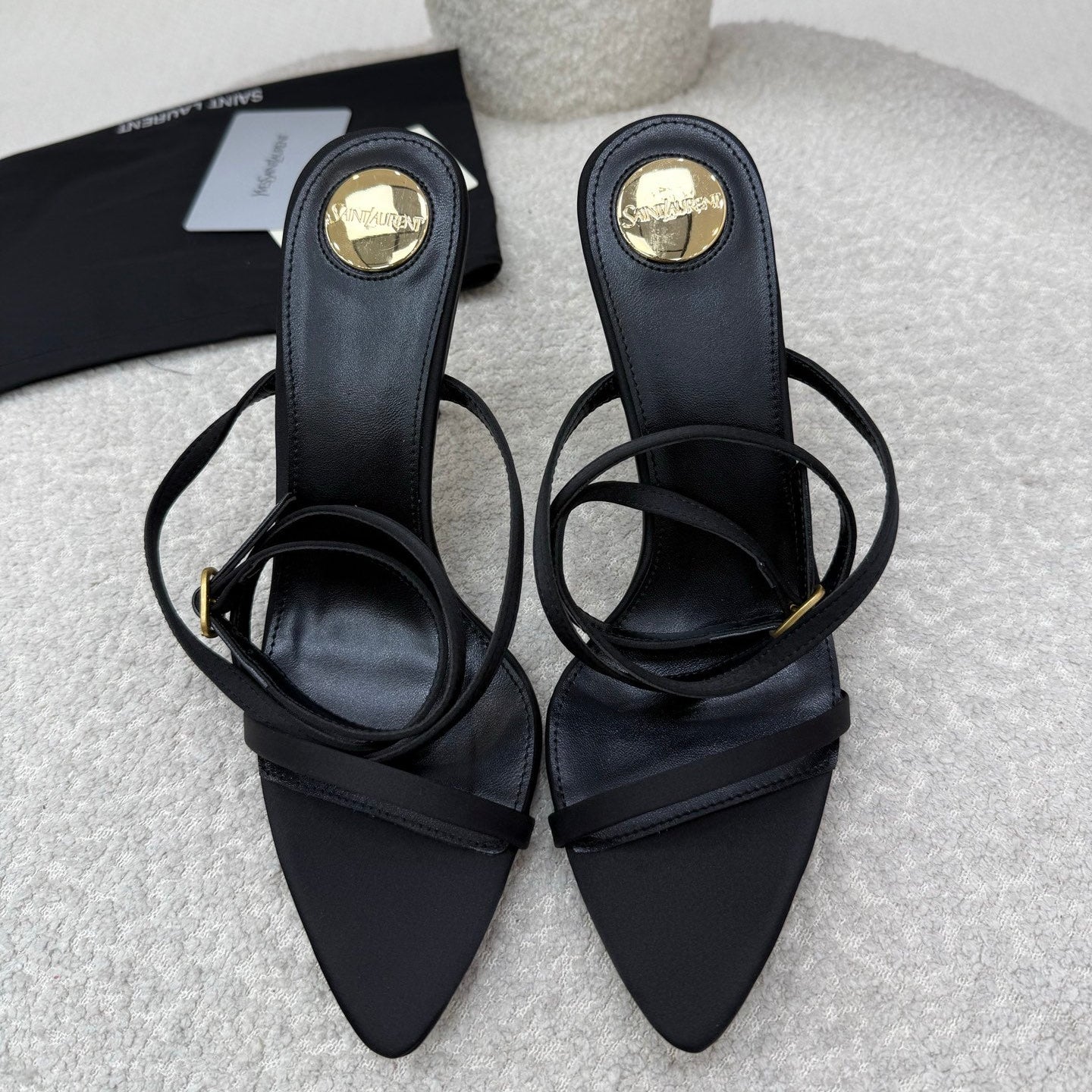 YSL 25S STRAPPY HIGH-HEEL SANDALS 95 MM IN BLACK LAMBSKIN - 35