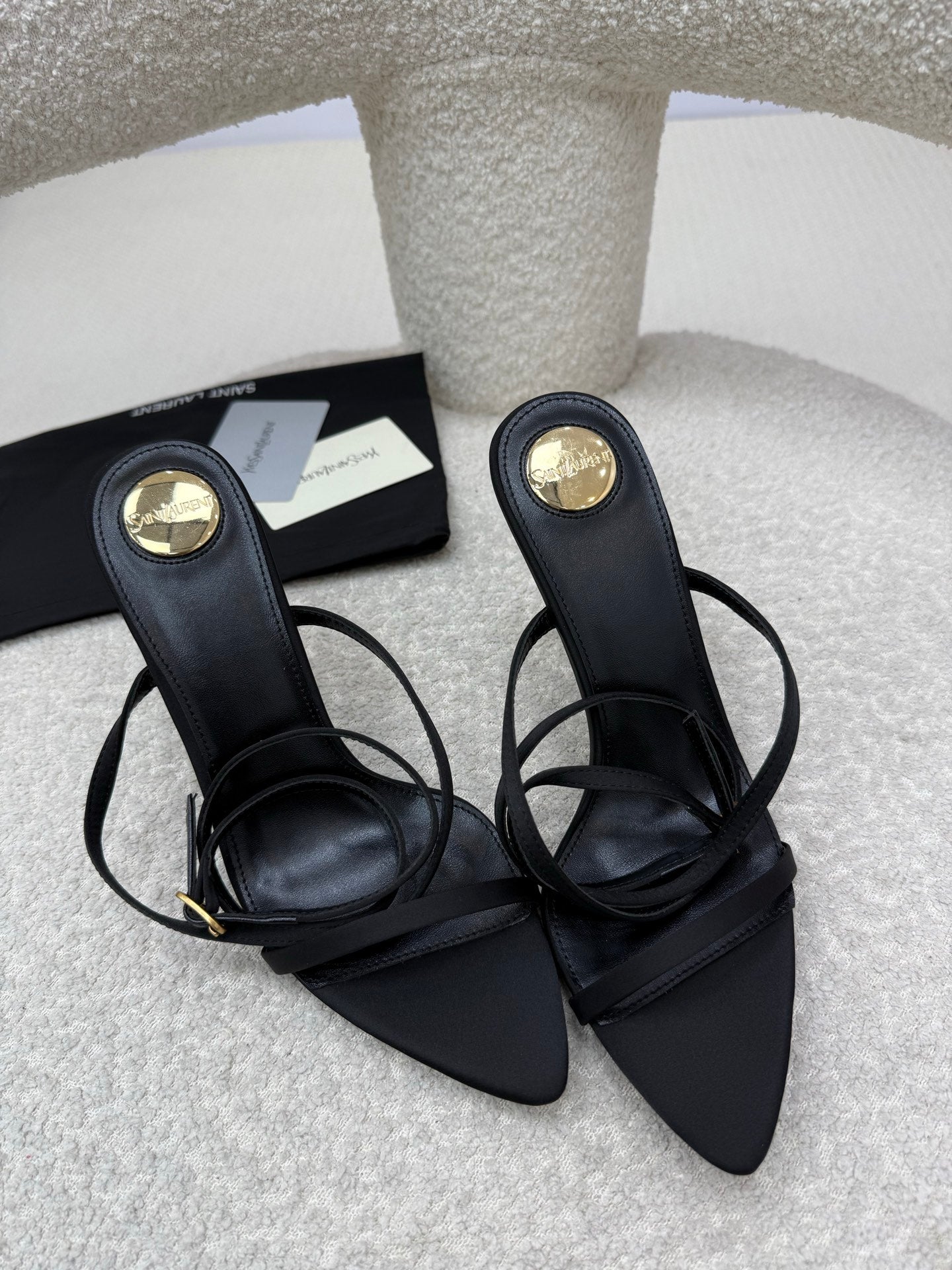YSL 25S STRAPPY HIGH-HEEL SANDALS 95 MM IN BLACK LAMBSKIN - 35