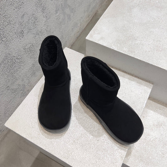 SNAP ANKLE BOOT IN BLACK SUEDE AND SHEARLING LINING - 35