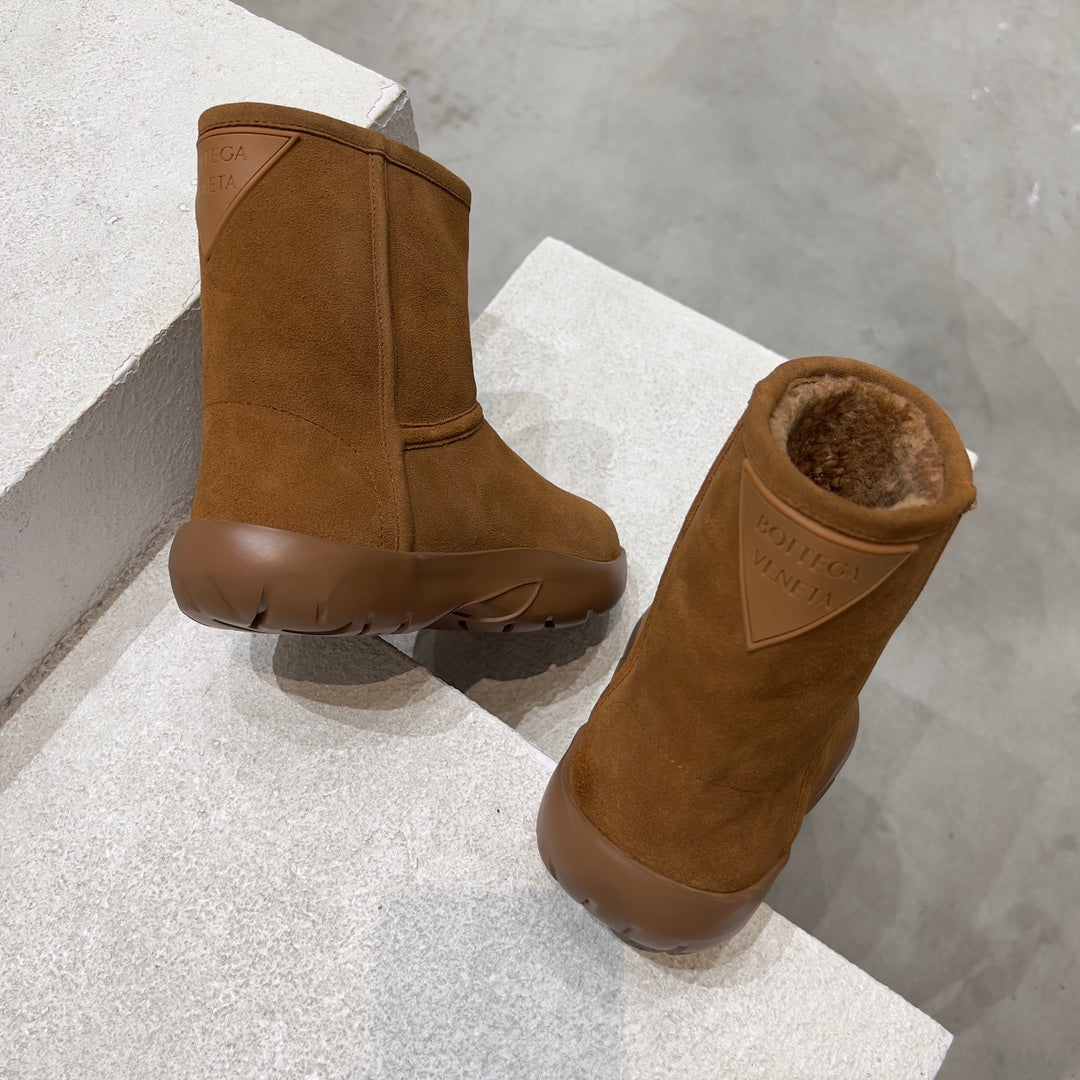 SNAP ANKLE BOOT IN BRONZE BROWN SUEDE AND SHEARLING LINING - 35