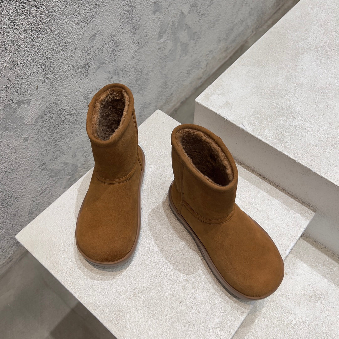 SNAP ANKLE BOOT IN BRONZE BROWN SUEDE AND SHEARLING LINING - 35