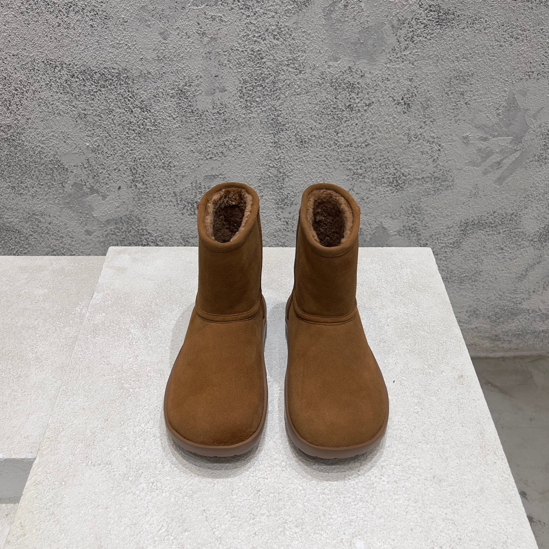 SNAP ANKLE BOOT IN BRONZE BROWN SUEDE AND SHEARLING LINING - 35