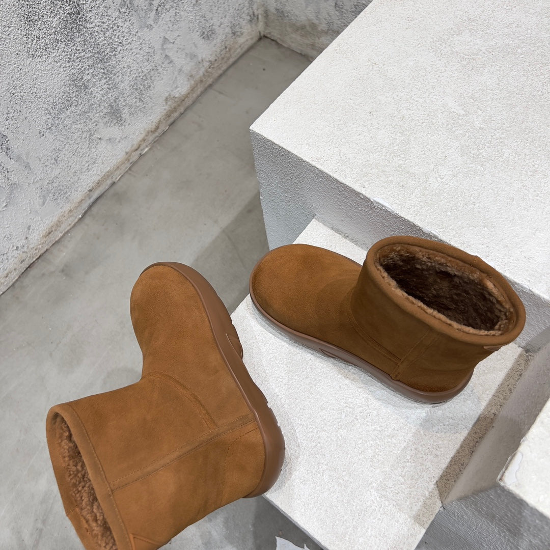 SNAP ANKLE BOOT IN BRONZE BROWN SUEDE AND SHEARLING LINING - 35