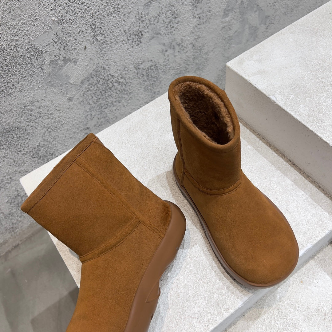 SNAP ANKLE BOOT IN BRONZE BROWN SUEDE AND SHEARLING LINING - 35