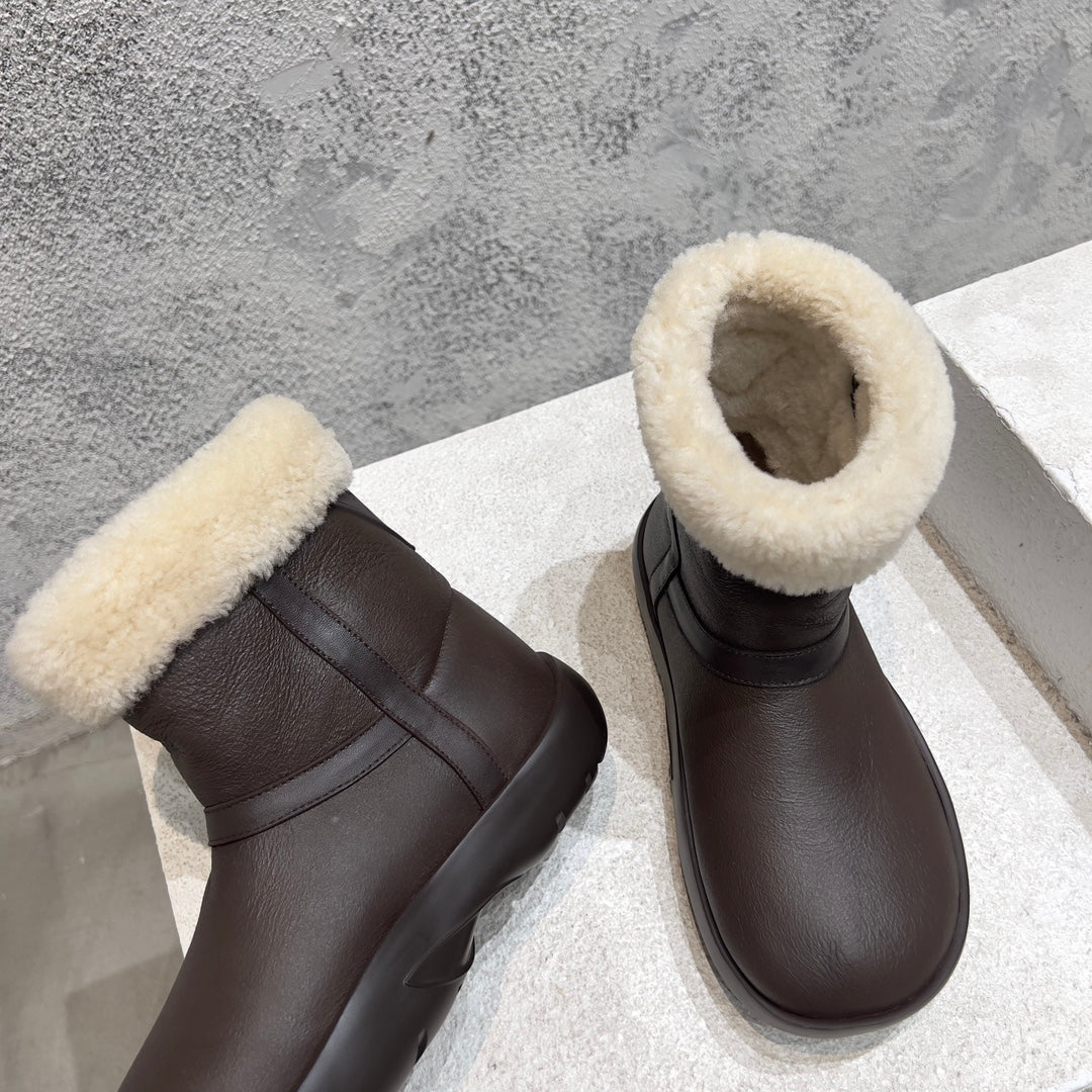 ANKLE BOOTS IN CHOCOLATE BROWN LAMBSKIN WITH SHEARLING LINING - 35