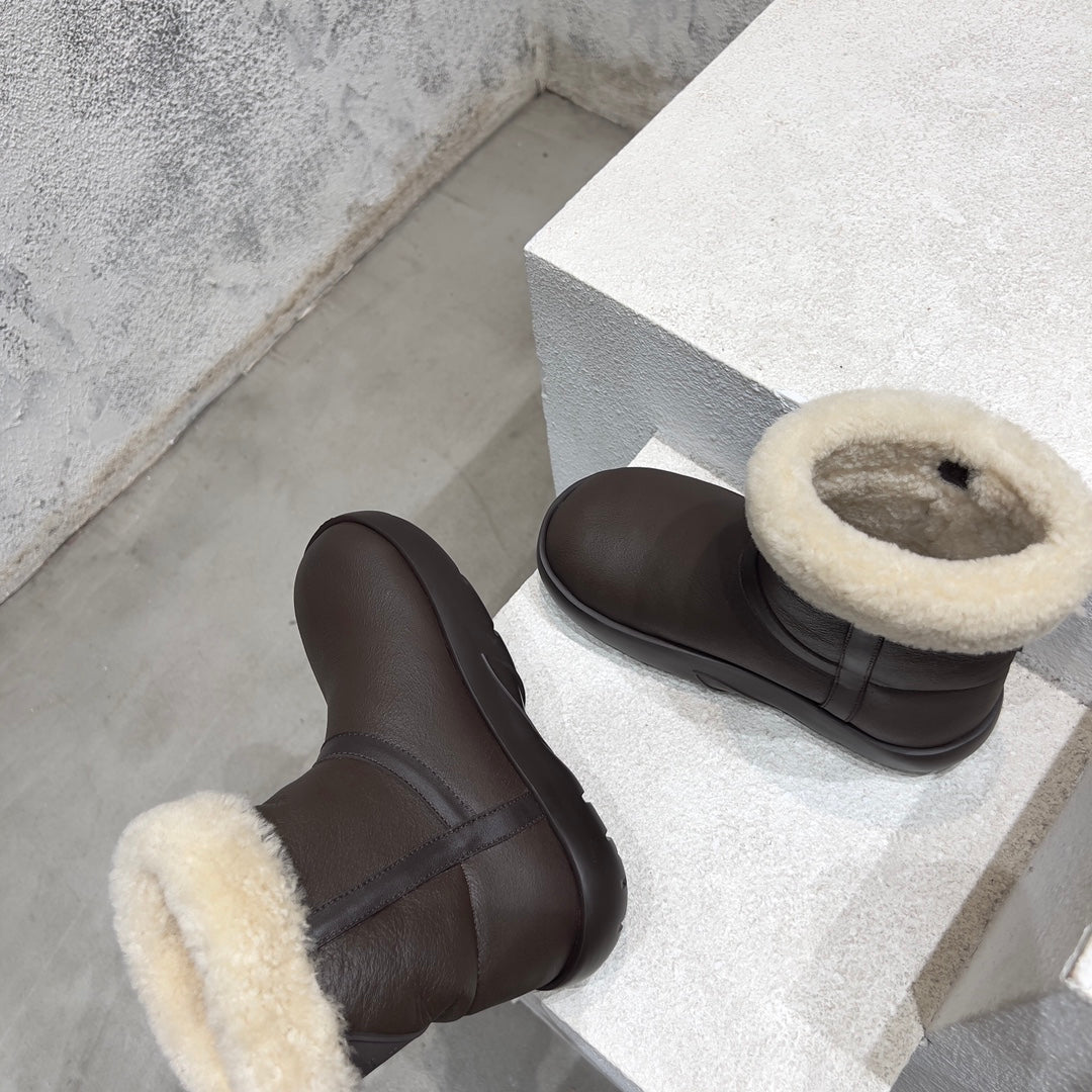 ANKLE BOOTS IN CHOCOLATE BROWN LAMBSKIN WITH SHEARLING LINING - 35