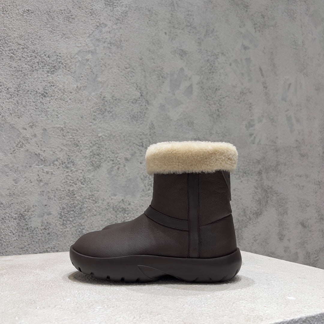 ANKLE BOOTS IN CHOCOLATE BROWN LAMBSKIN WITH SHEARLING LINING - 35