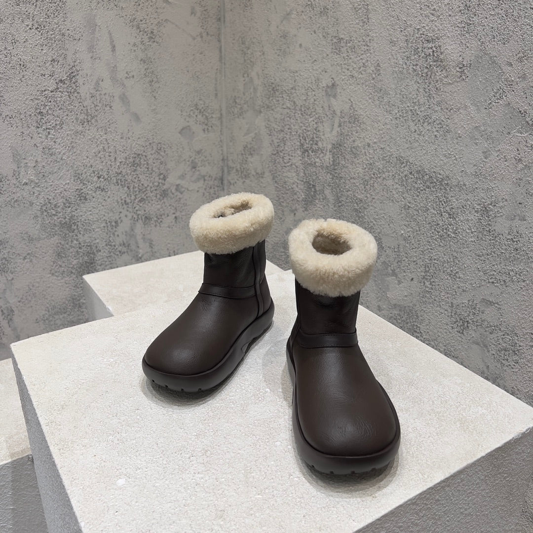 ANKLE BOOTS IN CHOCOLATE BROWN LAMBSKIN WITH SHEARLING LINING - 35