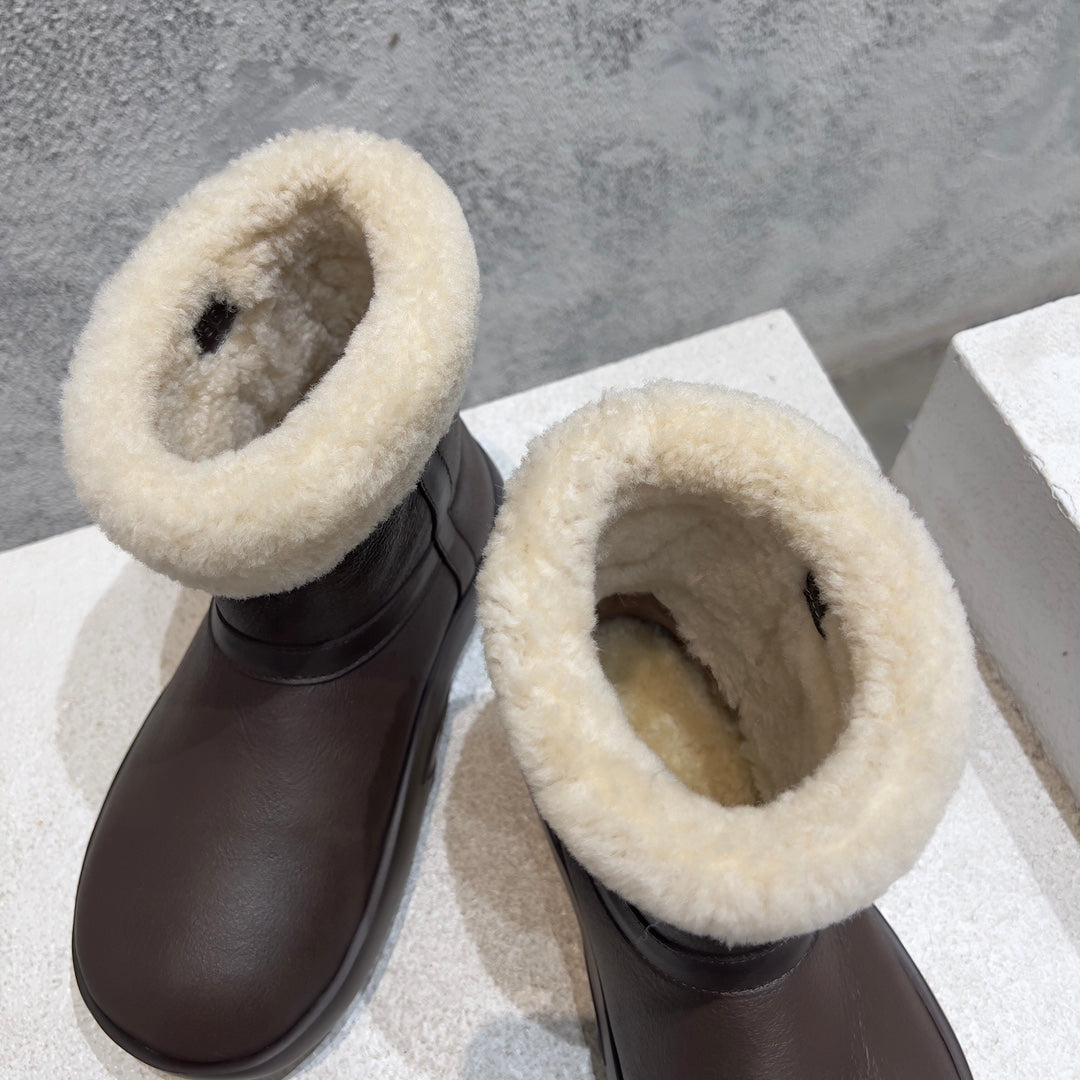 ANKLE BOOTS IN CHOCOLATE BROWN LAMBSKIN WITH SHEARLING LINING - 35