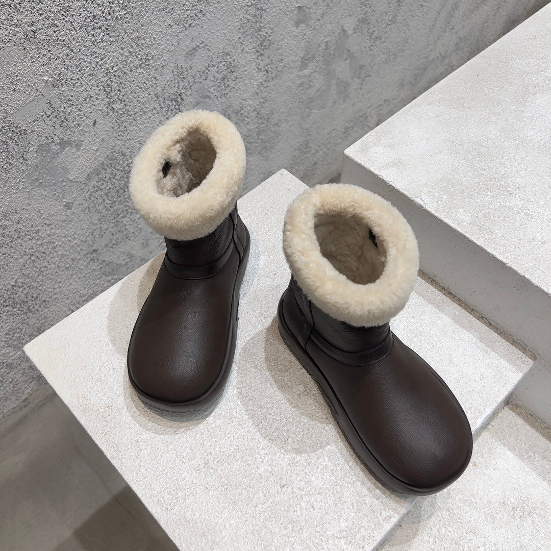 ANKLE BOOTS IN CHOCOLATE BROWN LAMBSKIN WITH SHEARLING LINING - 35