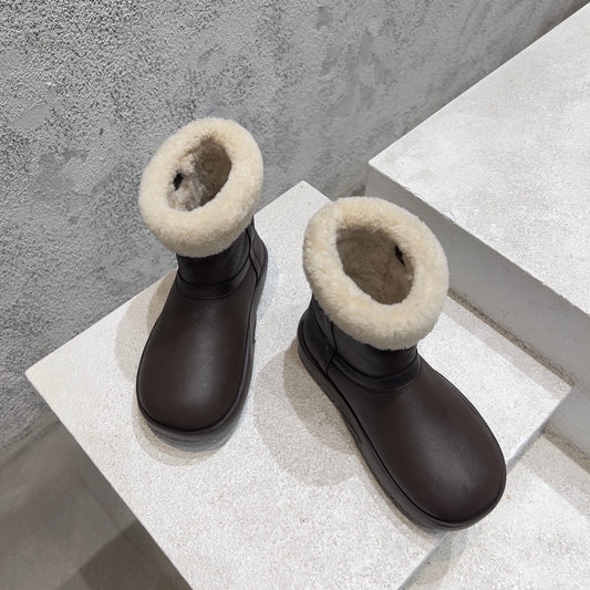ANKLE BOOTS IN CHOCOLATE BROWN LAMBSKIN WITH SHEARLING LINING - 35