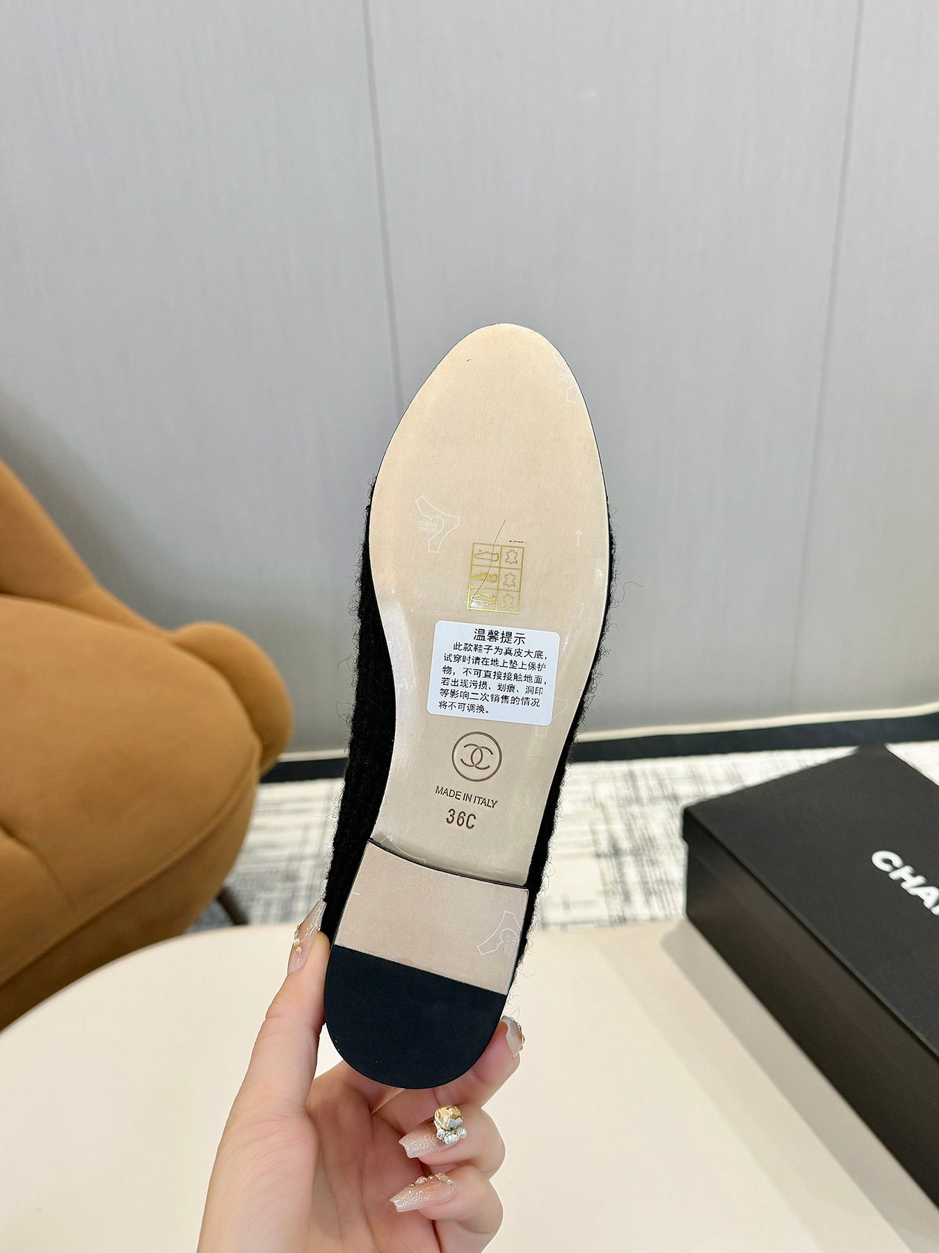 BALLET FLATS IN BLACK TWEED AND FABRIC - 34