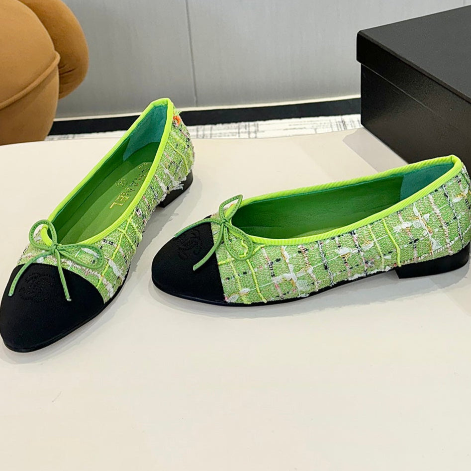 BALLET FLATS IN EMERALD GREEN TWEED AND FABRIC - 34
