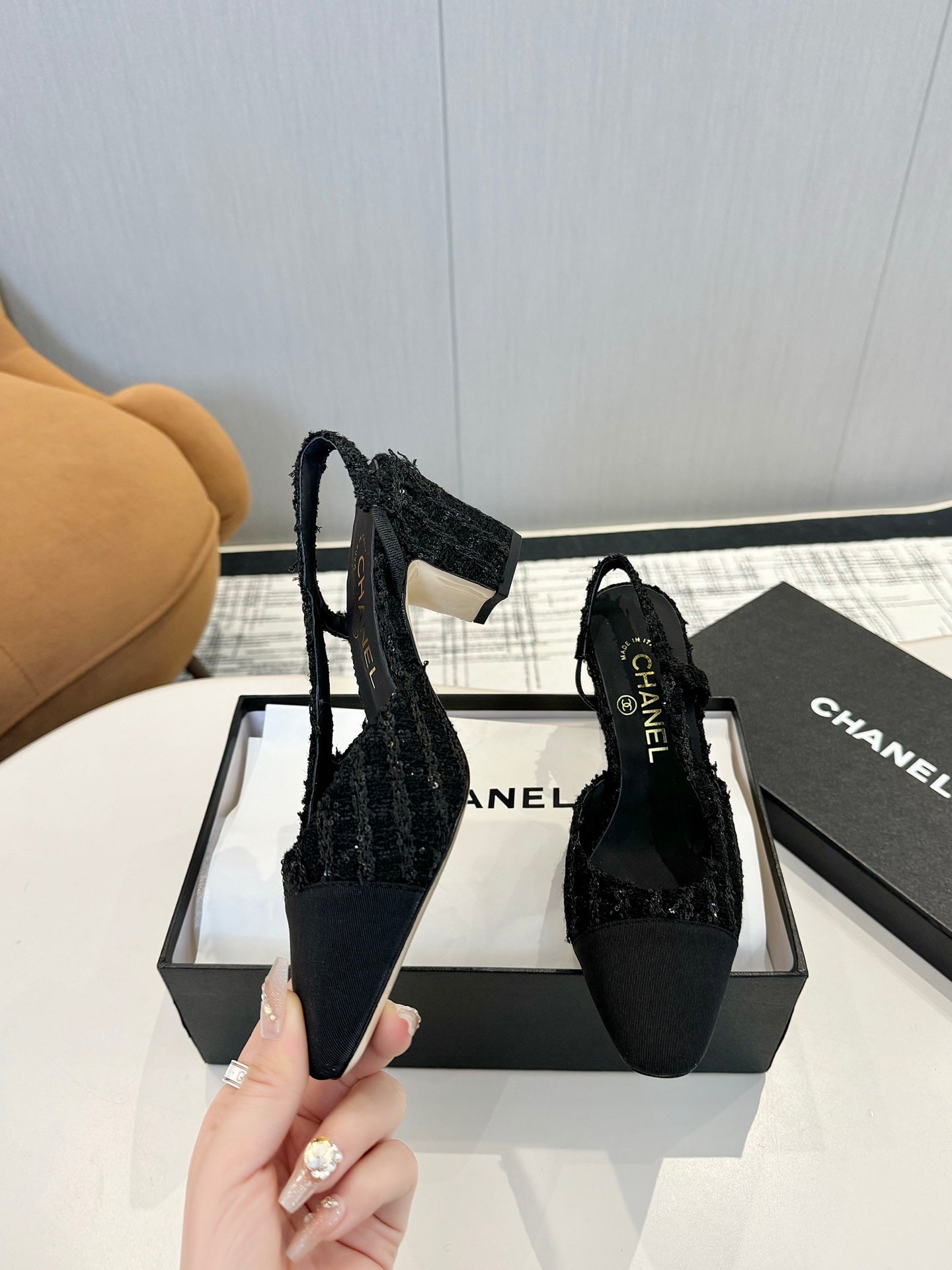 CC SLINGBACK 25S 65 MM IN BLACK TWEED MIX SEQUINS - 35
