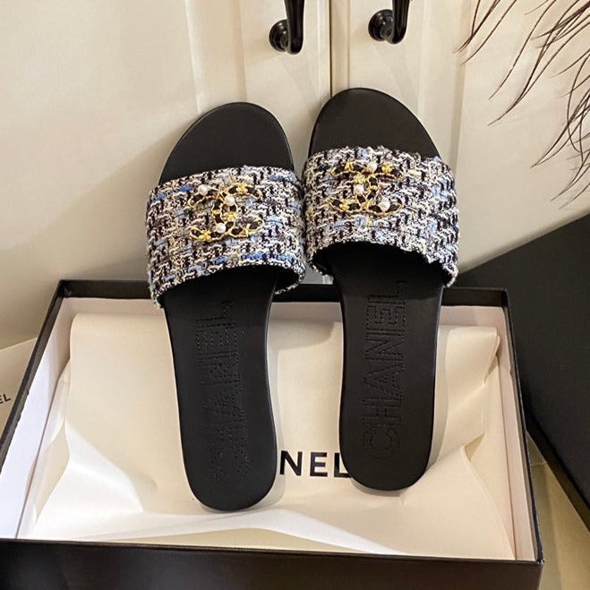 SLIPPERS IN MULTICOLOR TWEED MULE - 35