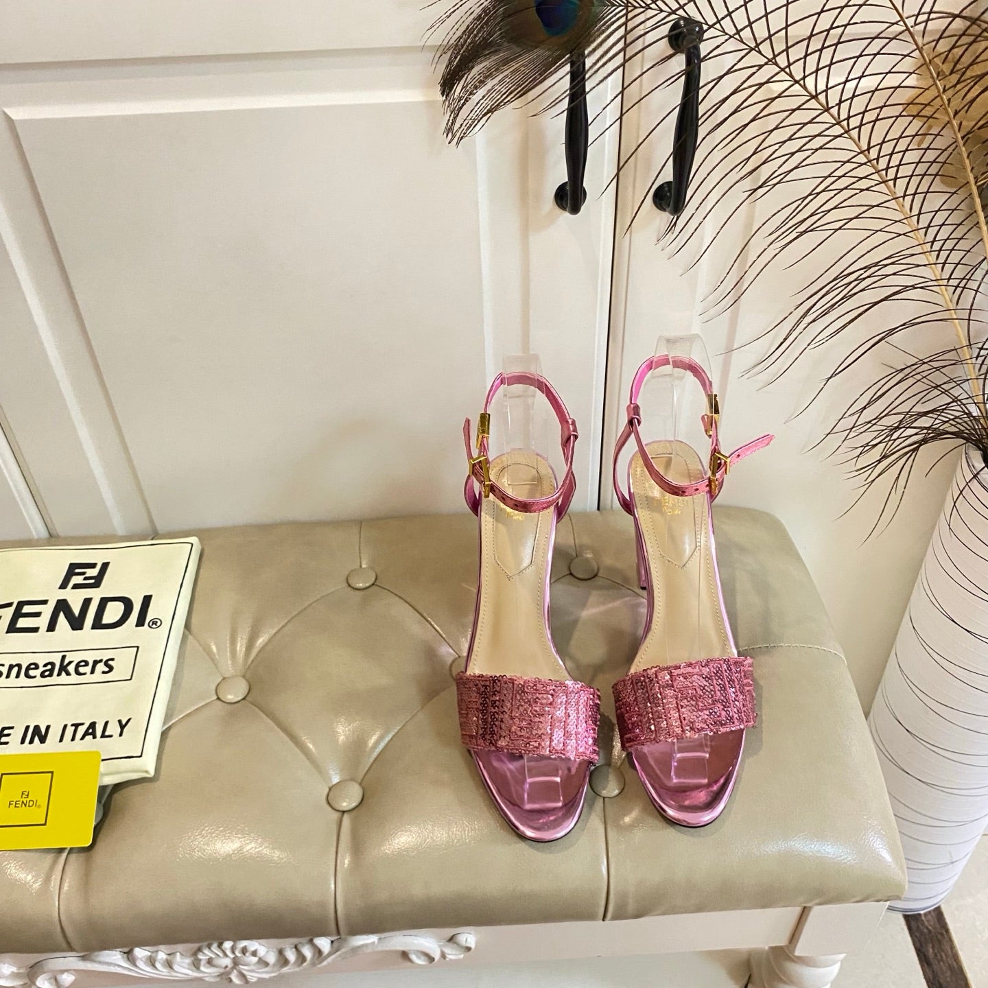FF FIRST HIGH-HEEL 100MM IN METALLIC PINK CALFSKIN AND SEQUIN - 35