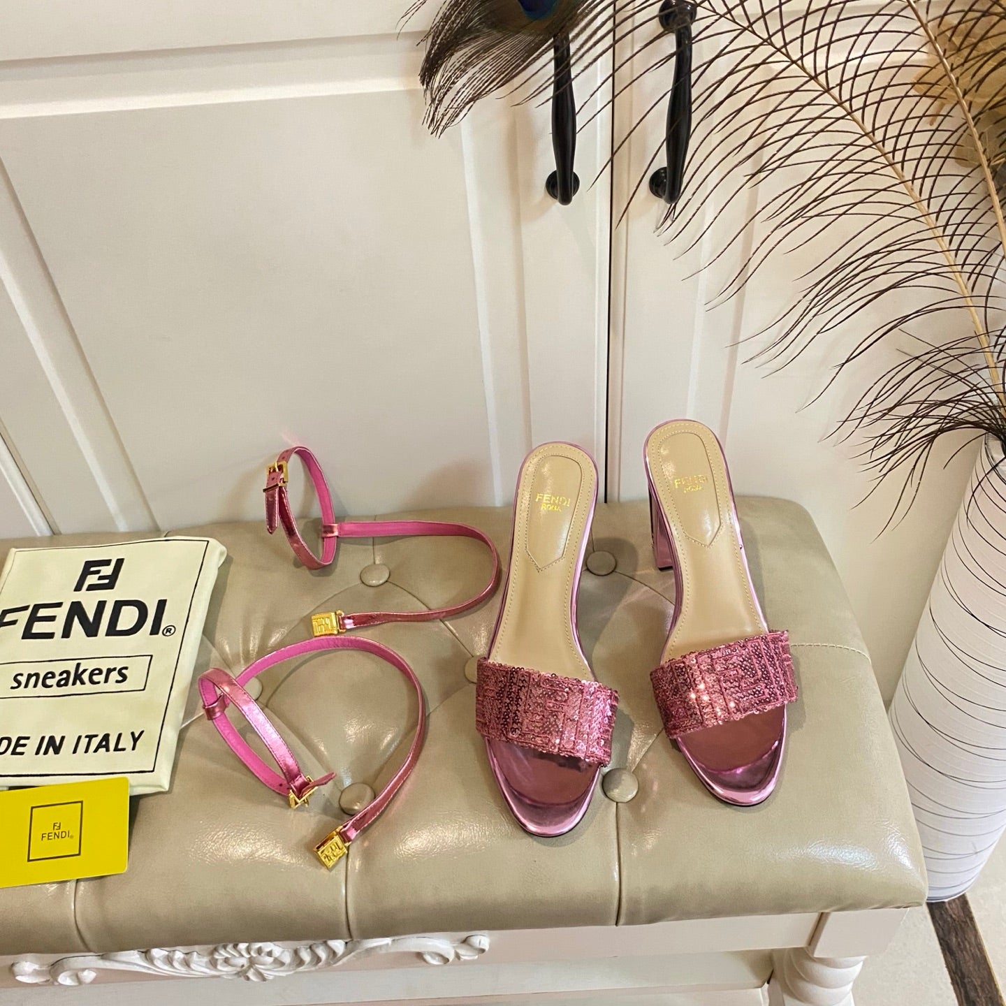 FF FIRST HIGH-HEEL 100MM IN METALLIC PINK CALFSKIN AND SEQUIN - 35
