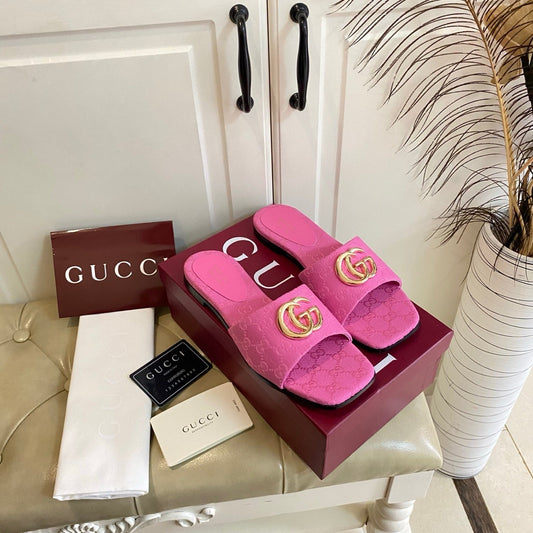 ШЛЬОПАНЦІ GUCCI 26S З РОЖЕВОГО ПОЛОТНА