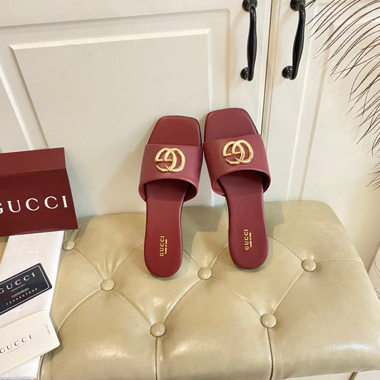 ШЛЬОПАНЦІ GUCCI 26S З ТЕМНО-ЧЕРВОНОЇ ТЕЛЯЧОЇ ШКІРИ