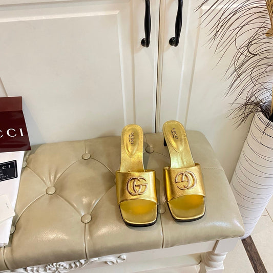 БОСОНІЖКИ GUCCI 26S НА ВИСОКИХ ПІДБОРАХ ІЗ ЗОЛОТОЇ ТЕЛЯЧОЇ ШКІРИ ІЗ ЗОЛОТОЮ ФУРНІТУРОЮ