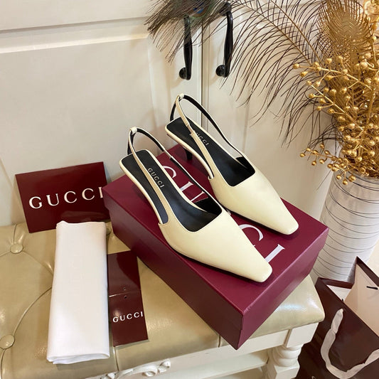 GUCCI 26S СЛІНГБЕКИ 55 ММ З М'ЯКОЇ КРЕМОВО-БЕЖЕВОЇ ТЕЛЯЧОЇ ШКІРИ