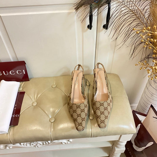 GUCCI 26S СЛІНГБЕКИ 55 ММ З ТЕМНО-БЕЖЕВОГО ПОЛОТНА