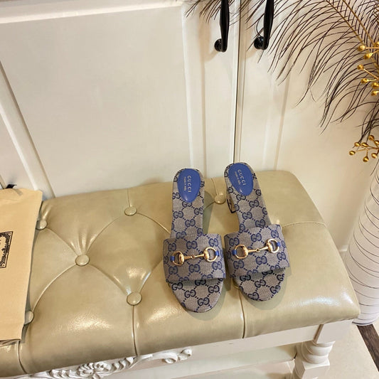 БОСОНІЖКИ GUCCI 26S НА ВИСОКИХ ПІДБОРАХ 65 ММ ІЗ СІРОГО ПОЛОТНА