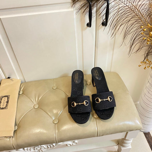 БОСОНІЖКИ GUCCI 26S НА ВИСОКИХ ПІДБОРАХ 65 ММ З ЧОРНОГО ПОЛОТНА