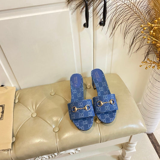 Босоніжки GUCCI 26S на підборах 65 мм із синього деніму