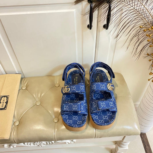 БОСОНІЖКИ GUCCI 26S З СИНЬОЇ ЖАКАРДОВОЇ ТКАНИНИ, СТИЛЬ 2