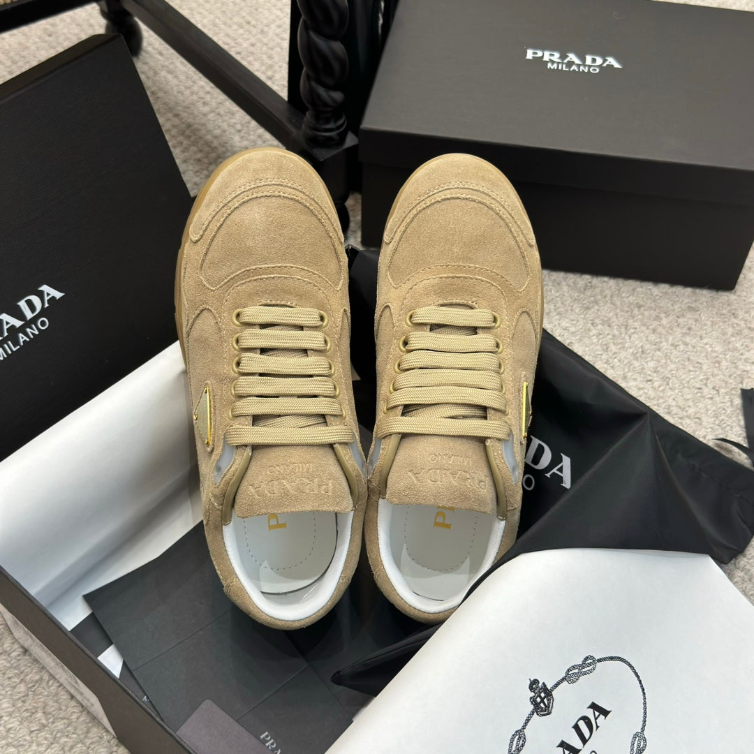 PRADA 25S SNEAKERS 20MM IN WARM BEIGE SUEDE - 35